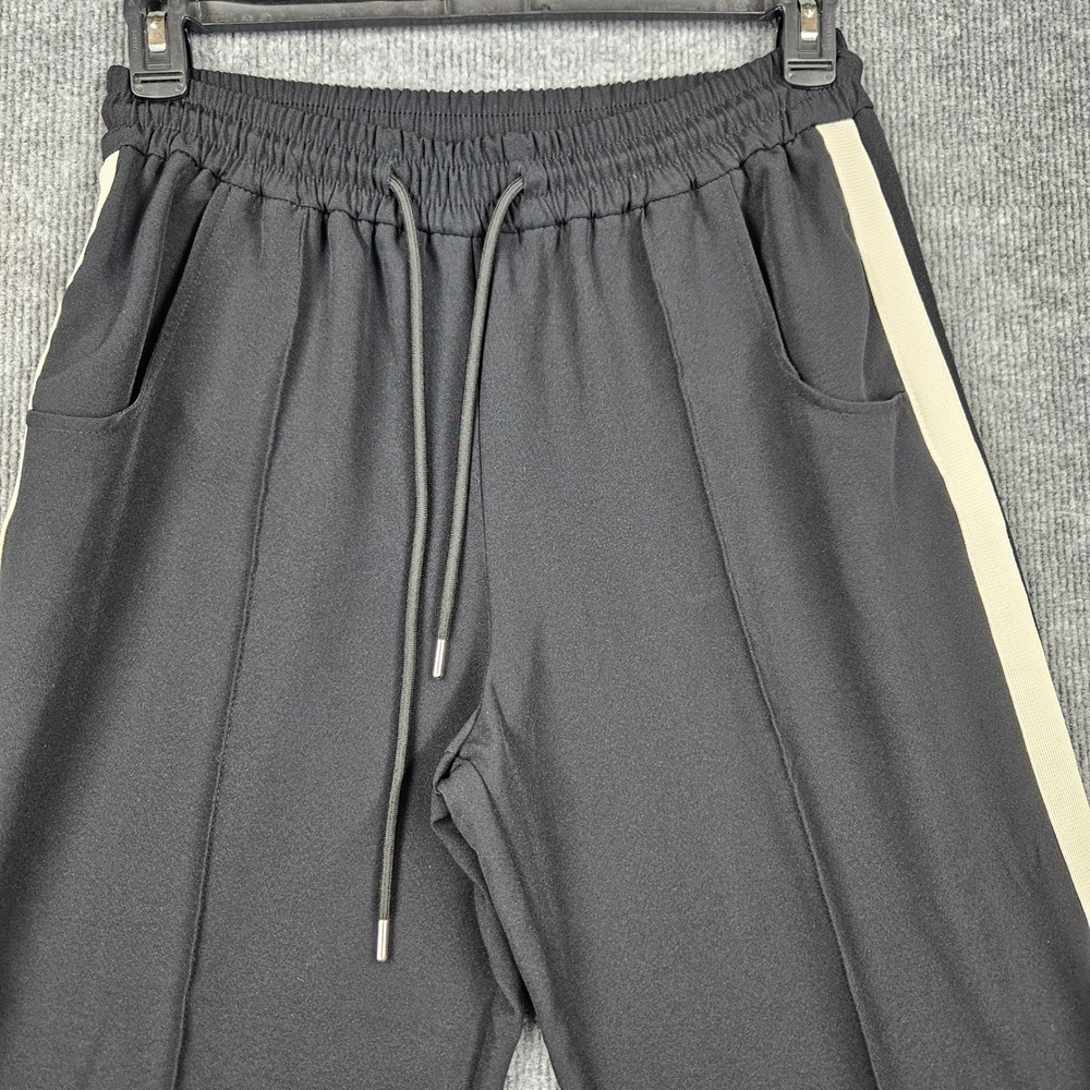 Zara Womens Black Wide Leg Track Pants Cream Side Stripe Drawstring Medium - Picture 3 of 5